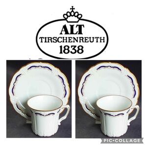 Set of 2  TIRSCHENREUTH Gloriette Flat Cups & Saucers Set New